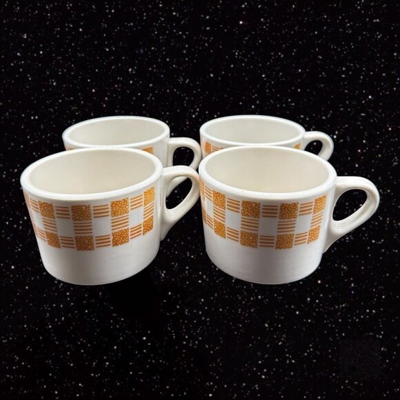 SHENANGO CHINA NEW CASTLE Mug Set Ceramic USA Yellow White 2.5”T 3.25”W Set 4 - Picture 3 of 16